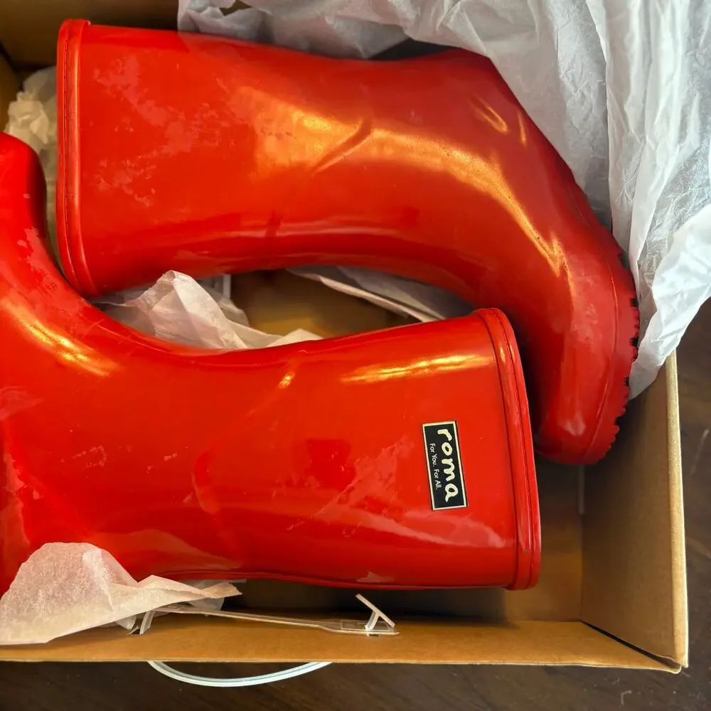 Roma Emma Mid Rain Boots 6 US 37 EU NWT Red Mid Calf Wellies